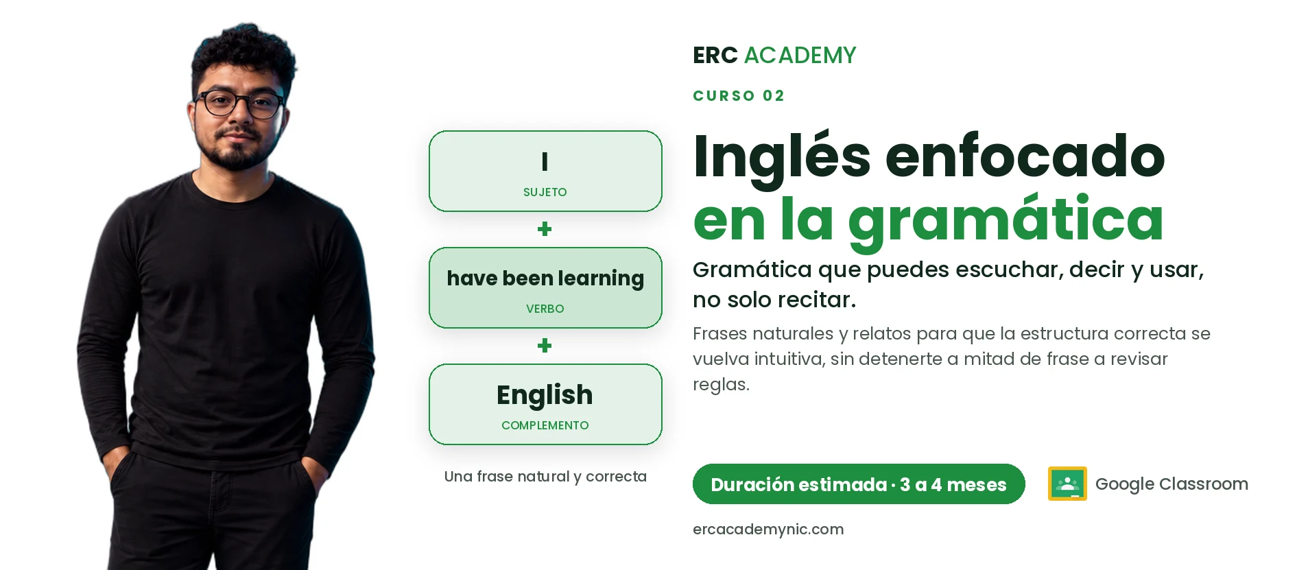 Banner de Inglés enfocado en la gramática, ERC Academy