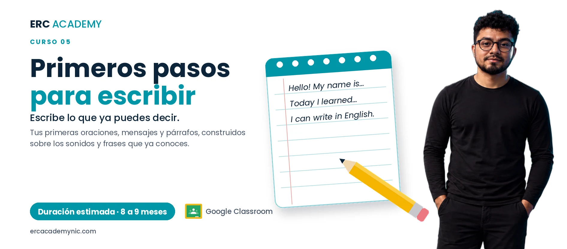 Banner de Primeros pasos en la escritura, ERC Academy
